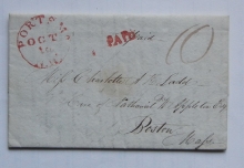 Portsmouth New Hampshire 1830 stampless folded letter to Boston