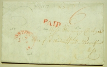BOSTON MASSACHUSETTS 1837 STAMPLESS FOLDED LETTER TO BRADFORD MASSACHUSETTS. INTERESTING LETTER - POSTAL-HISTORY