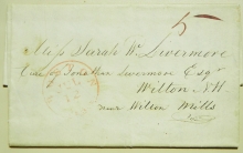 STAMPLESS LETTERS TO SARAH LIVERMORE, WILTON NEW HAMPSHIRE POET, ILLUSTRATOR, TEACHER AND WOMAN'S RIGHTS ADVOCATE