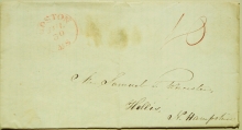 BOSTON MASSACHUSETTS 1830S STAMPLESS FOLDED LETTER TO SAMUEL THOMAS WORCESTER, HOLLIS NEW HAMPSHIRE - POSTAL-HISTORY