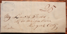 PAINESVILLE OHIO 1837 STAMPLESS FOLDED LETTER DOUBLE OVAL BLUE POSTMARK TO NEW YORK CITY - POSTAL HISTORY