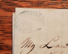 PAINESVILLE OHIO 1837 STAMPLESS FOLDED LETTER DOUBLE OVAL BLUE POSTMARK TO NEW YORK CITY - POSTAL HISTORY