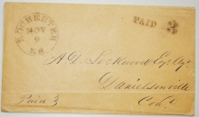 POSTAL HISTORY - ROCHESTER NEW HAMPSHIRE 1852 STAMPLESS COVER WITH NOTE