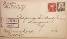 OAKLAND CALIFORNIA 1926 REGISTERED LETTER TO SACRAMENTO BOARD OF EDUCATION. FANCY CANCELS. POSTAL HISTORY