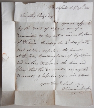 BROOKFIELD MASSACHUSETTS 1821 LETTER FROM SIMEON DRAPER, PROMINENT CITIZEN - EPHEMERA