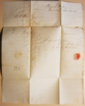 VINCENNES INDIANA 1837 STAMPLESS FOLDED COVER RECEIPT TO INDIANAPOLIS BANK BRANCH - POSTAL HISTORY