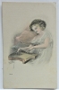 early-artist-drawn-postcard-of-young-woman-playing-the-zither